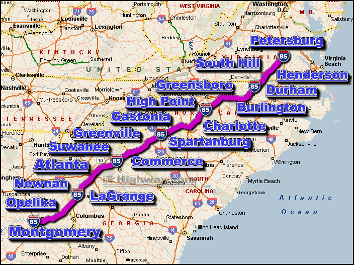 interstate 85 route map